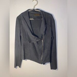BLANKNYC Womens Gray Faux Suede Long Sleeve Full Zipped Biker Jacket Sz Medium